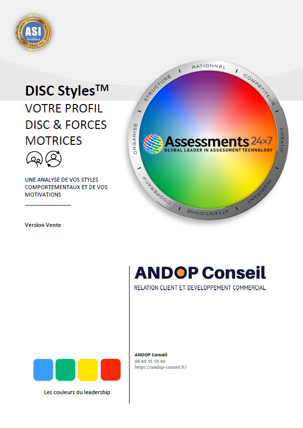 Rapport Votre Profil DISC Forces Motrices ANDOP CONSEIL Les couleurs du Leadership Rond multicolore Assements24x7